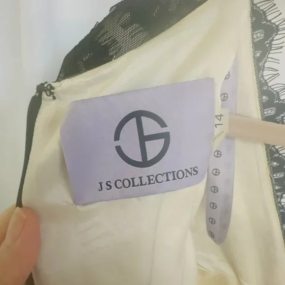 JS Collection Black Lace Dress Size 14 Ladies NWT Nude Underlay Cocktail Evening - Picture 14 of 16